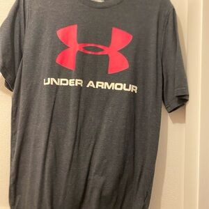 Under Armour Charcoal Tee with Bold Red Logo